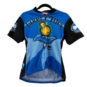PRECARYOUS Biker Chick Women's Cycling Jersey Short Sleeve Blue Yellow L